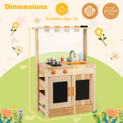 Kids Mud Kitchen Fir Wood Playset with Planting Pots and Blackboards