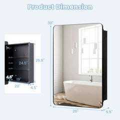 20 x30 Inch Multi-Functional Bathroom Mirror Cabinet with Adjustable Shelves
