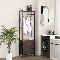 Freestanding Closet Organizer with 3-position Hanging Rod and Storage Shelves