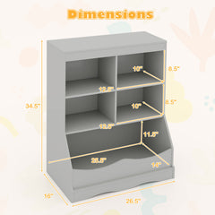3-Tier kids Multi-Functional Bookcase with 5 Open Storage Compartments