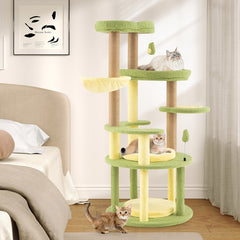 Multi-level Cat Tree Avocado Theme Cat Tower with Wide Perch Rotatable Basket