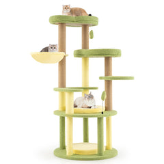 Multi-level Cat Tree Avocado Theme Cat Tower with Wide Perch Rotatable Basket
