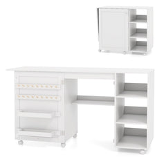 Multifunctional Folding Sewing Machine Craft Station with Storage Shelves