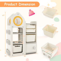 Multipurpose Toy Chest and Bookshelf for Bedroom with Mobile Trolley