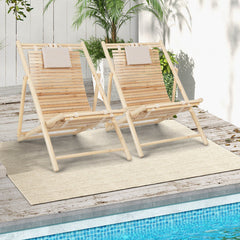 Solid Fir Wood Lounge Chair with 3-Level Adjustable Backrest and Soft Padded Headrest