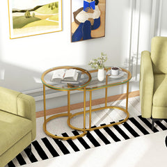 Nesting Coffee Table Set of 2 with Tempered Glass Tabletop