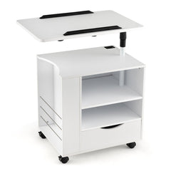 Nightstand Bedside Table Swivel Laptop Tray with Charging Station and LED Lights