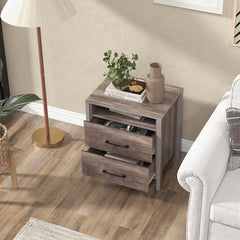 Nightstand with 2 Drawers Farmhouse Bed Side Table with Open Storage Shelf