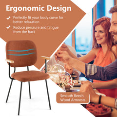 Set of 2 Fabric Dining Chairs with Armrest and Curved Backrest