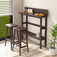 48 Inch Patio Pub Height Table with Storage Shelf and Adjustable Foot Pads