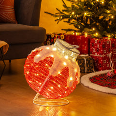 Outdoor Christmas Lantern Pop-Up Lighted Festive Ball with 80 LED Lights and Support Base