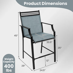 Outdoor Counter Stools Set of 2 Heavy-Duty Barstools with Footrest and Armrests