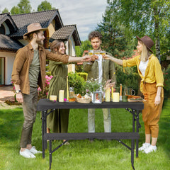 Outdoor Folding Table Bench Set w All-Weather HDPE Tabletop and Sturdy Metal Frame