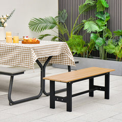47 Inches Outdoor Chair with Slatted Seat and Plastic Coated Iron Frame