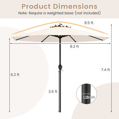 Outdoor Heavy Duty Market Umbrella with Crank Handle and 8 Sturdy Ribs