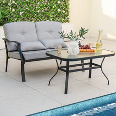 Outdoor Loveseat Chair Set with Coffee Table and Seat Back Cushions