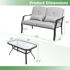 Outdoor Loveseat Chair Set with Coffee Table and Seat Back Cushions