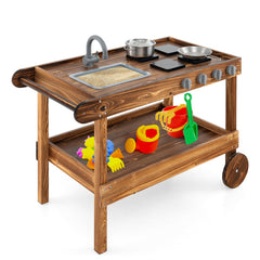 Outdoor Movable Mud Kitchen with 2 Rolling Wheels and 1 Push Handle