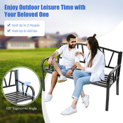 Patio Garden Bench with Metal Frame and Slatted Seat