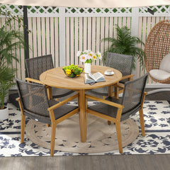 Set of 4 Outdoor Rattan Chair with Sturdy Acacia Wood Frame