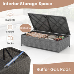 Outdoor Rattan Daybed Wicker Loveseat with 31 Gallon Storage Ottoman