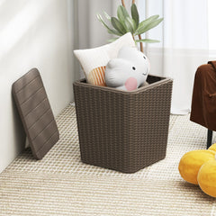 Outdoor Resin Storage Side Table with Removable Lid and Wicker-woven Accent