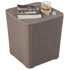 Outdoor Resin Storage Side Table with Removable Lid and Wicker-woven Accent