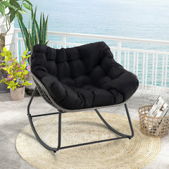Outdoor Rocking Chair Oversized Patio PE Wicker Egg Chair with Cushion