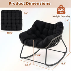Outdoor Rocking Chair Oversized Patio PE Wicker Egg Chair with Cushion