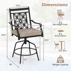 Outdoor Swivel Bar Stools Set of 2 with Seat Cushions