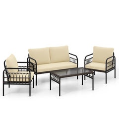 4 Pieces Hand-woven Rustproof Metal Frame Outdoor Wicker Conversation Bistro Set