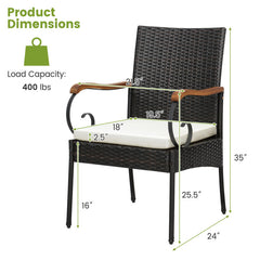 Set of 2/4 Outdoor PE Wicker Chair with Acacia Wood Armrests