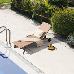 Patio Heavy-Duty Adjustable Chaise Lounge Chair with Canopy Cup holder and Wheels