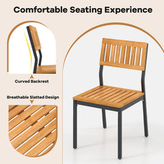 Patio Dining Chair Set of 2 with Metal and Acacia Wood Frame