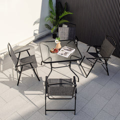 Patio Folding Chairs Set of 4 with Cozy Seat Fabric and Heavy-Duty Metal Frame