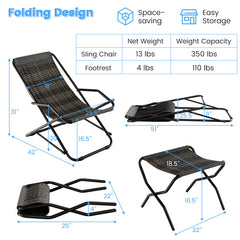 Patio PE Wicker Rocking Chair with Armrests and Metal Frame