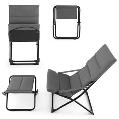 Patio Folding Sling Chair with Ottoman Footrest and Removable Cushion