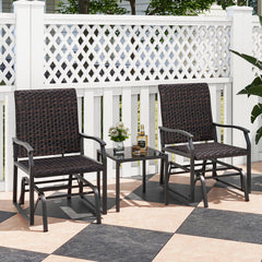 3 Piece Patio Gliding Set with Tempered Glass Coffee Table All Weather