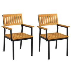 Patio Outdoor Dining Chair Set of 2 with Metal and Acacia Wood Frame