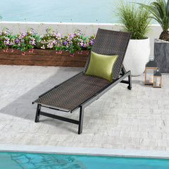 Patio PE Rattan Chaise Lounge with 5-Level Backrest and Wheels