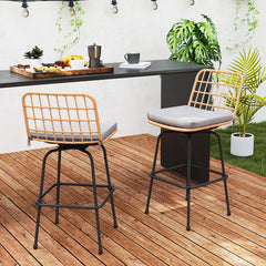 Patio Swivel Barstools Set of 2 with Soft Seat Cushions
