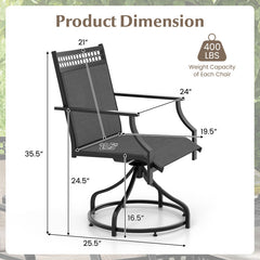 Patio Swivel Dining Chairs Set of 2 with Heavy-duty Metal Frame and Armrests