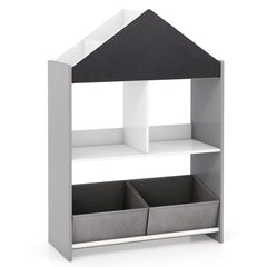 Playhouse Kids Bookshelf with Chalkboard and Whiteboard for 3-6 Years