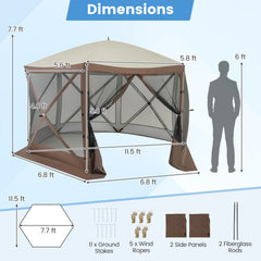 Pop-up Gazebo 6-sided Instant Setup Screen House Hub Tent with Mesh Netting Walls