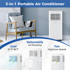 8000/9000 BTU Portable Air Conditioner 3 in 1 AC Unit with Fan and Dehumidifier