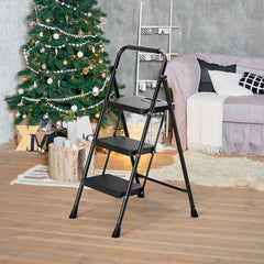 Portable Folding 3 Step Ladder with Wide Anti-Slip Pedal and Convenient Handle