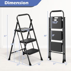 Portable Folding 3 Step Ladder with Wide Anti-Slip Pedal and Convenient Handle