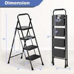 Portable Folding 4 Step Ladder Stool for Adults with Wide Anti-Slip Pedal