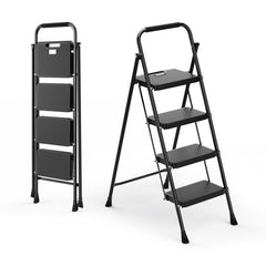 Portable Folding 4 Step Ladder Stool for Adults with Wide Anti-Slip Pedal