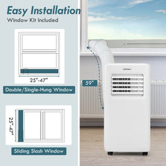 8000 BTU Portable Air Conditioner with Remote Control and LED Digital Display